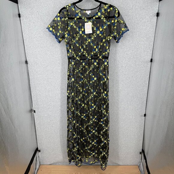 LuLaRoe Deanne II Sheer Embroidered Maxi Dress Size XL Black Blue Floral NEW - Picture 1 of 11